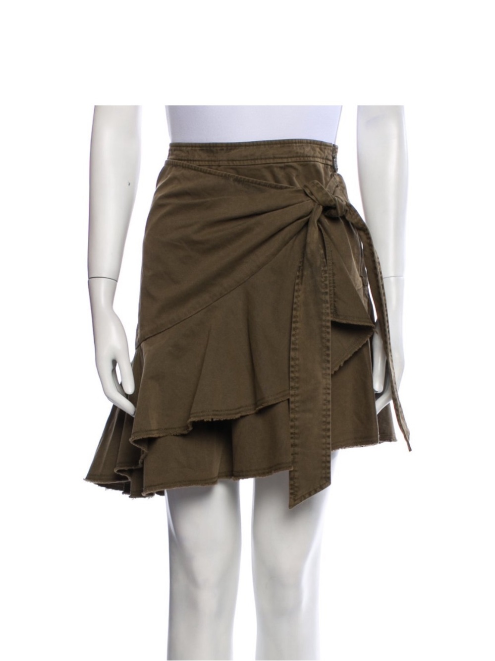 cinq a sept Olive Tiered Wrap Mini Skirt with Side Tie